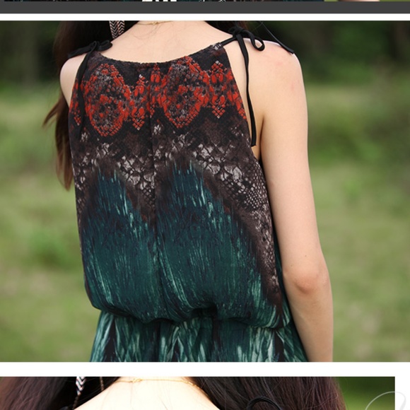 Maxi Halter Dress Bohemian Blue Print S XS - Picture 6 of 8